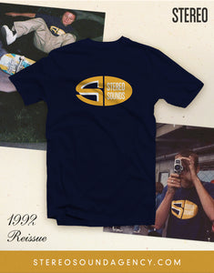 Stereo Sounds "Oval" 1992  REISSUE Tee: Navy/Orange